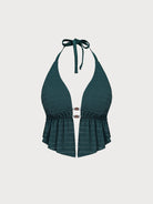 Women Knitted Nylon Tankini Tops Dark Green Sustainable Plus Size Tankinis - BERLOOK