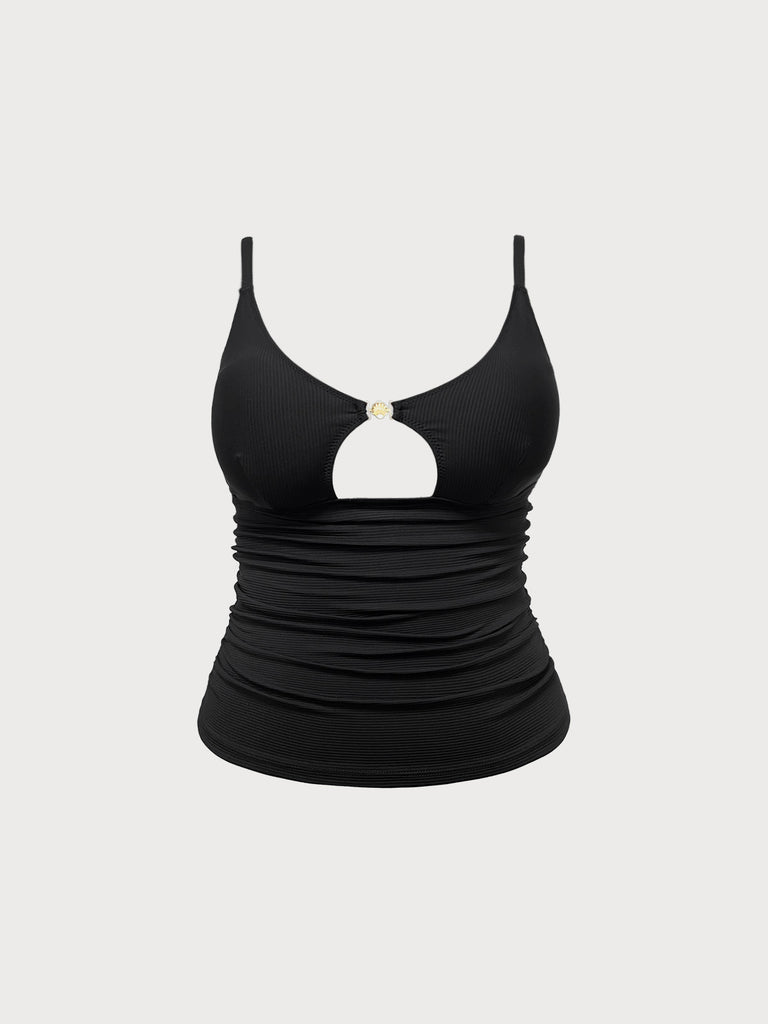 Women Knitted Nylon Tankini Tops 女式针织尼龙坦基 Black Sustainable Plus Size Tankinis - BERLOOK