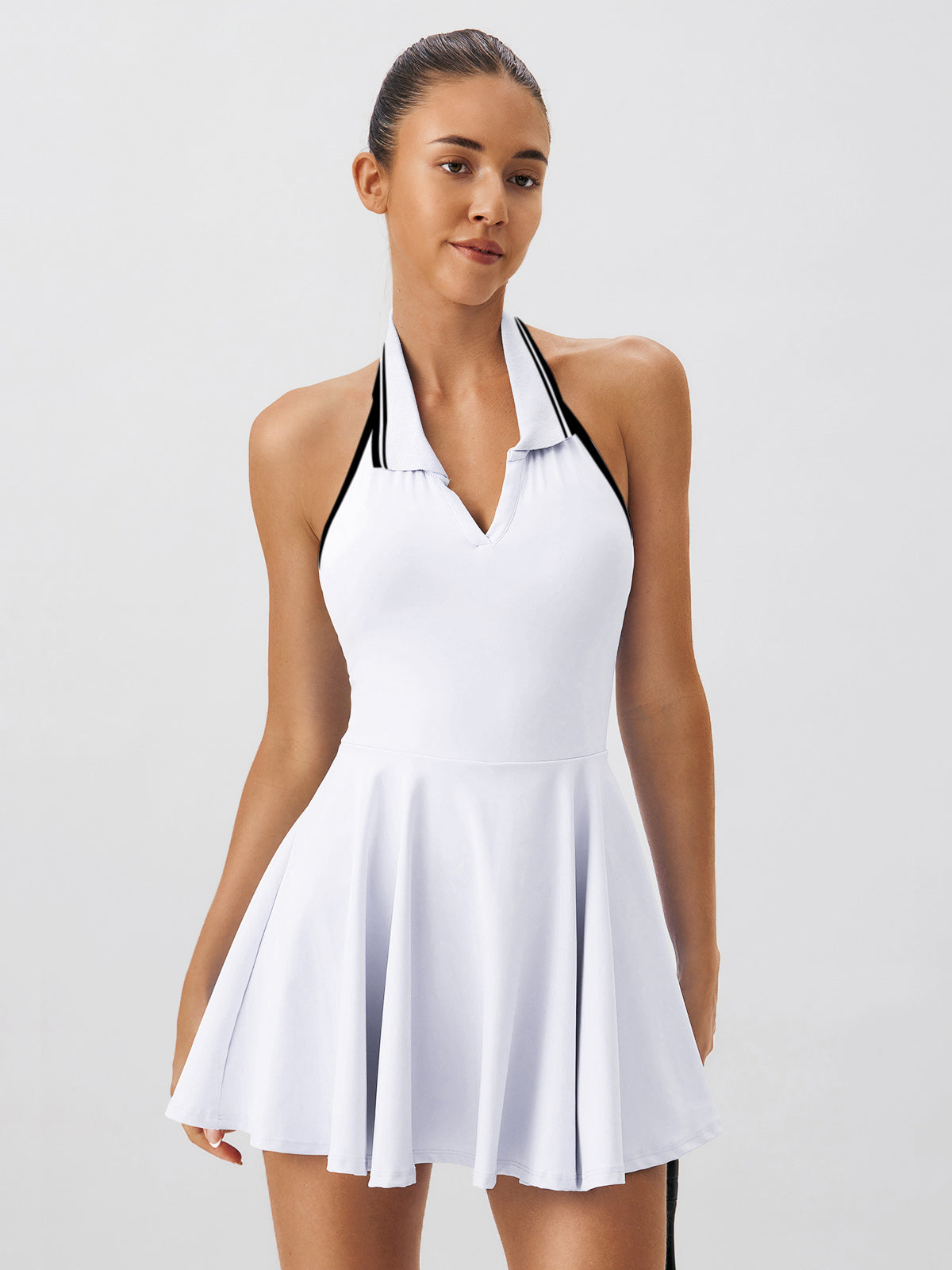 Berlook Collar Backless Tennis Dress for Women, White / M Berlook Collar Backless Tennis Dress for Women, White / M