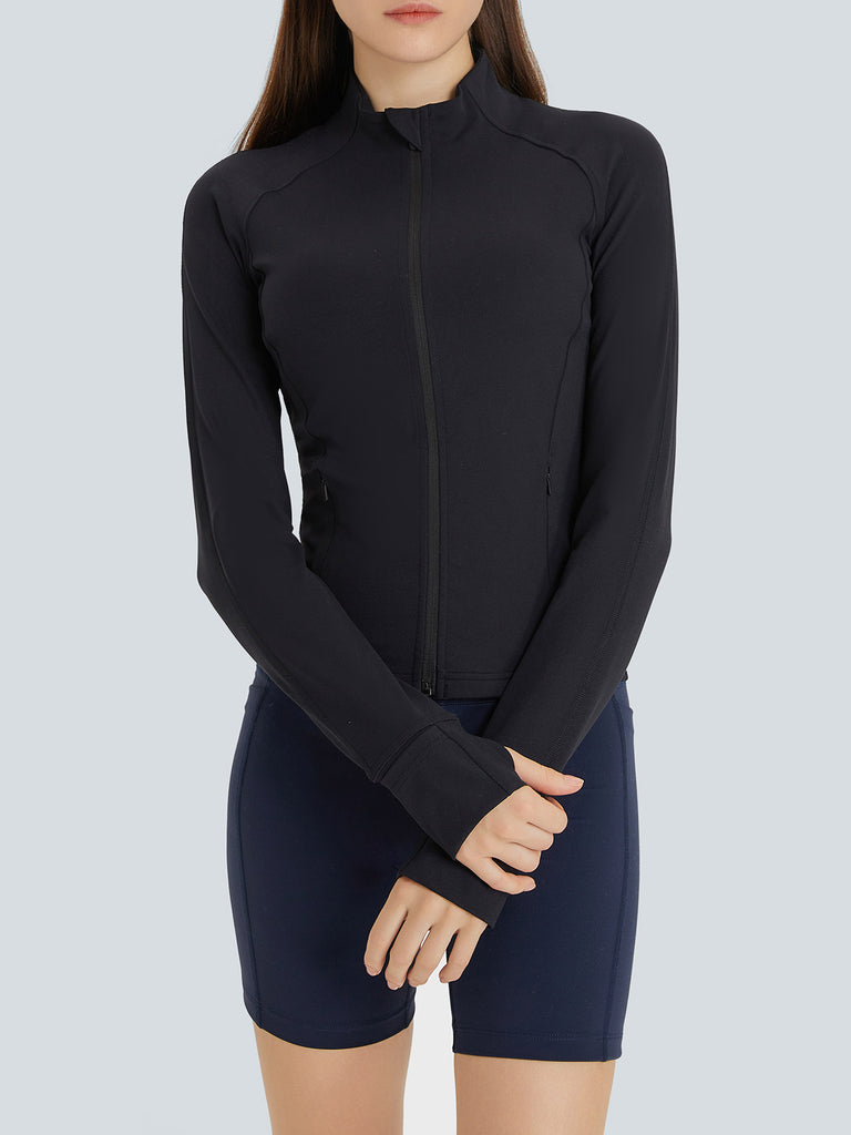 Women Knitted Nylon Yoga Jackets Black Sustainable Yoga Tops - BERLOOK
