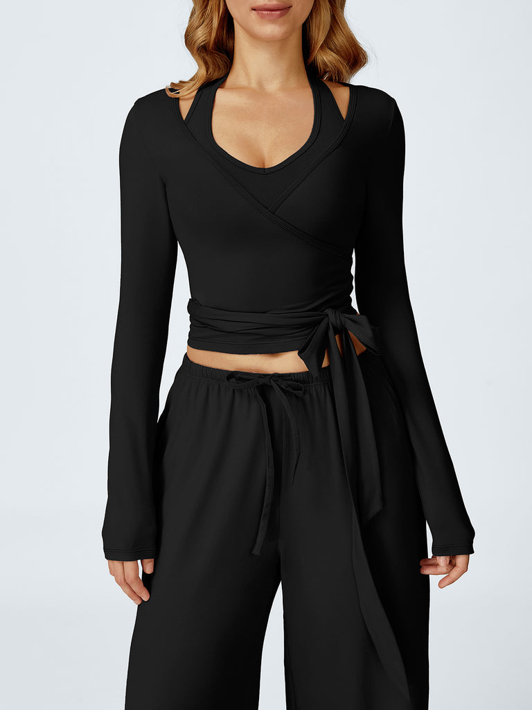 Women Knitted Nylon Yoga Jackets Black Sustainable Yoga Tops - BERLOOK