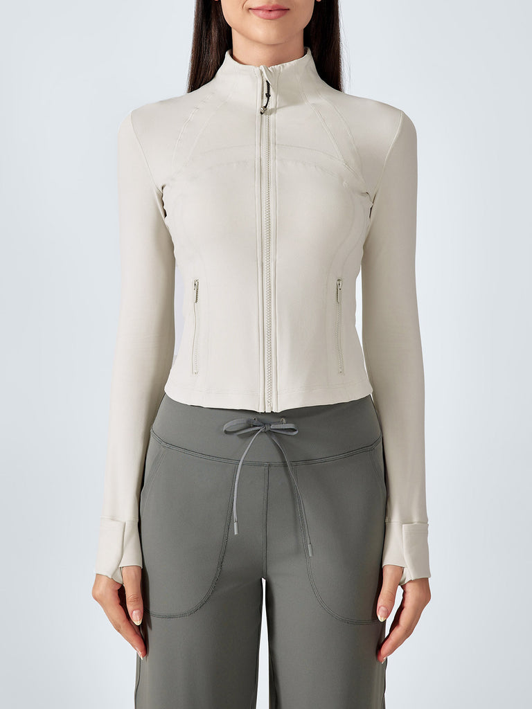 Women Knitted Nylon Yoga Jackets Cream Sustainable Yoga Tops - BERLOOK