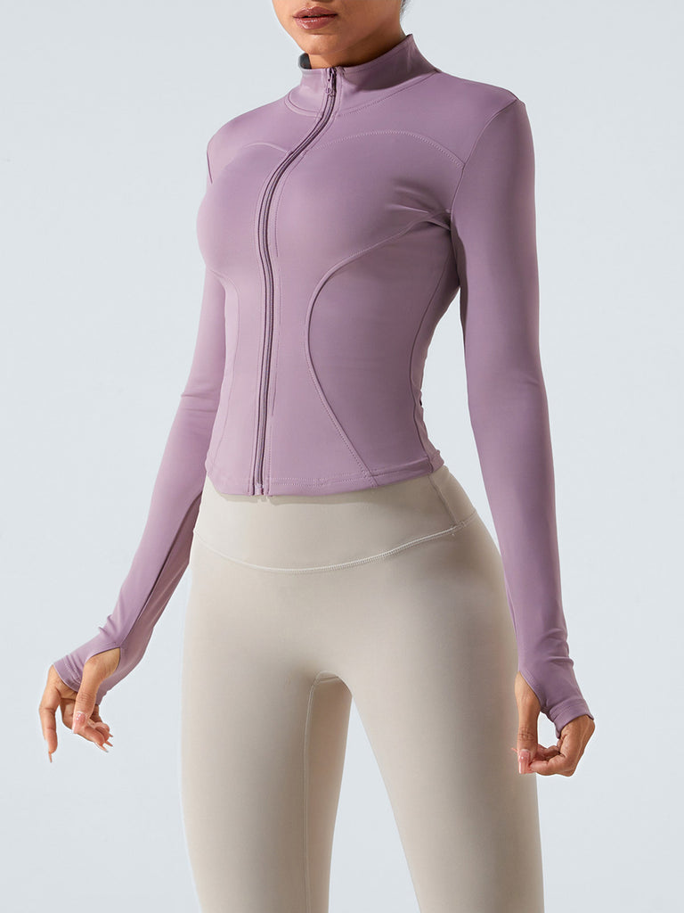 Women Knitted Nylon Yoga Jackets Light Purple Sustainable Yoga Tops - BERLOOK