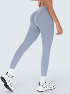Women Knitted Nylon Yoga Leggings Blue Sustainable Yoga Bottoms - BERLOOK
