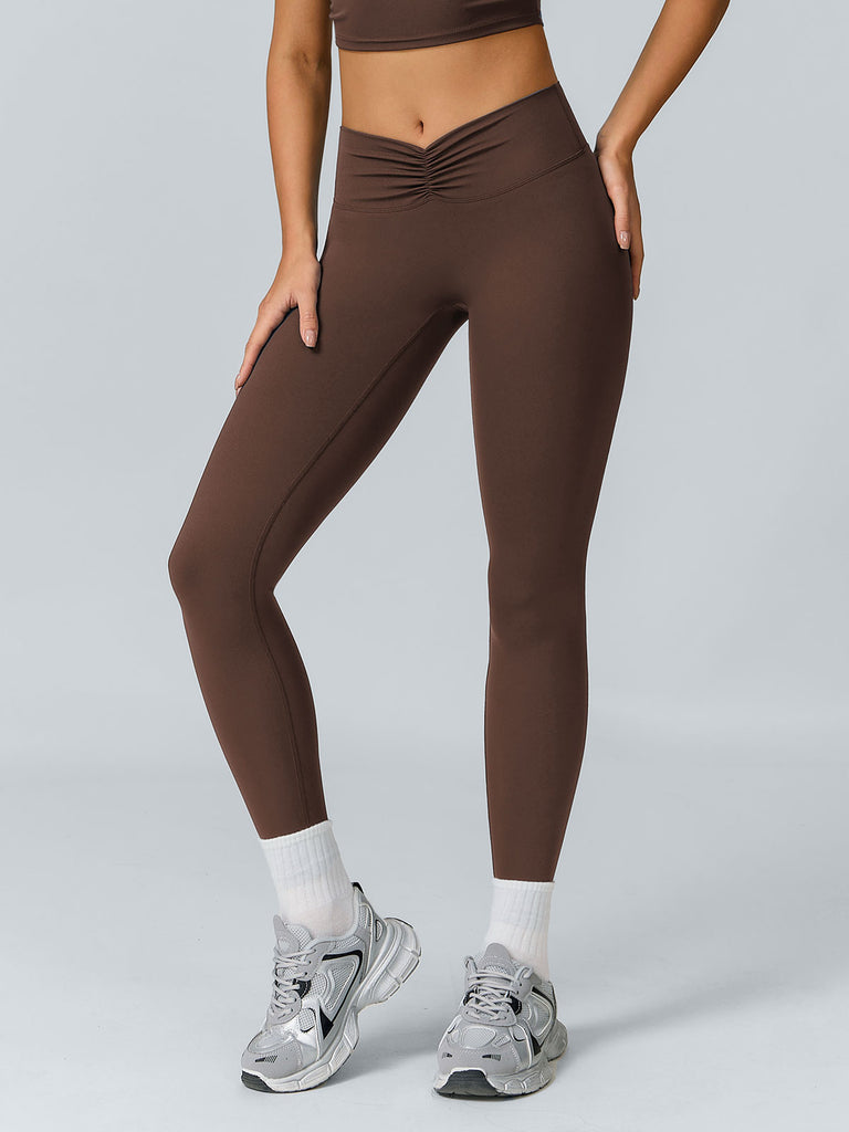 Women Knitted Nylon Yoga Leggings Coffee Sustainable Yoga Bottoms - BERLOOK