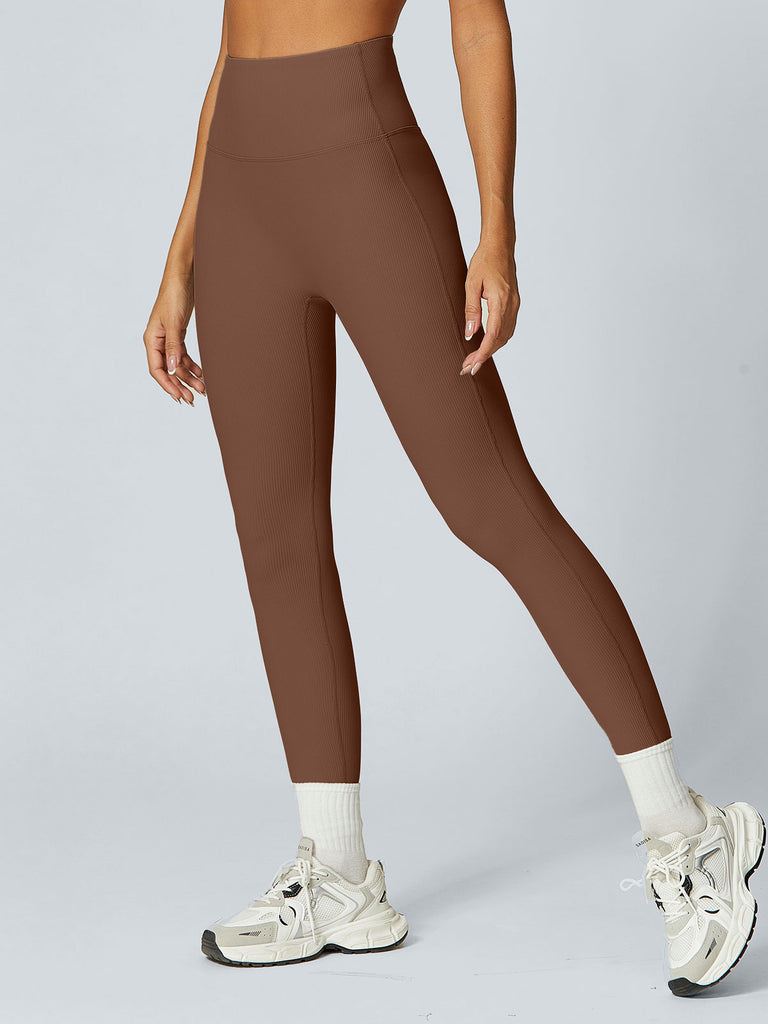 Women Knitted Nylon Yoga Leggings Coffee Sustainable Yoga Bottoms - BERLOOK
