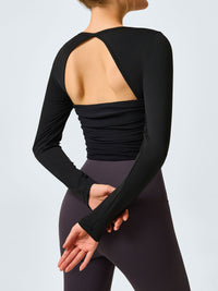 Women Knitted Nylon Yoga Long Sleeve Tops Black Sustainable Yoga Tops - BERLOOK