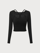Women Knitted Nylon Yoga Long Sleeve Tops Black Sustainable Yoga Tops - BERLOOK