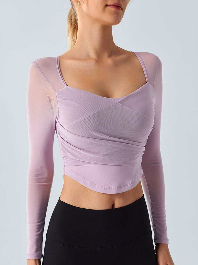 Women Knitted Nylon Yoga Long Sleeve Tops Light Purple Sustainable Yoga Tops - BERLOOK