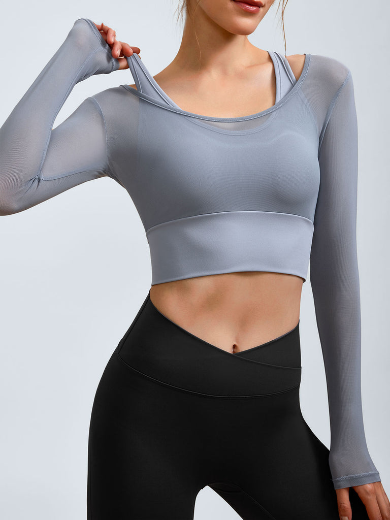 Women Knitted Nylon Yoga Long Sleeve Tops Sustainable Yoga Tops - BERLOOK