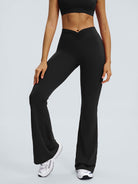Women Knitted Nylon Yoga Pants Black Sustainable Yoga Bottoms - BERLOOK