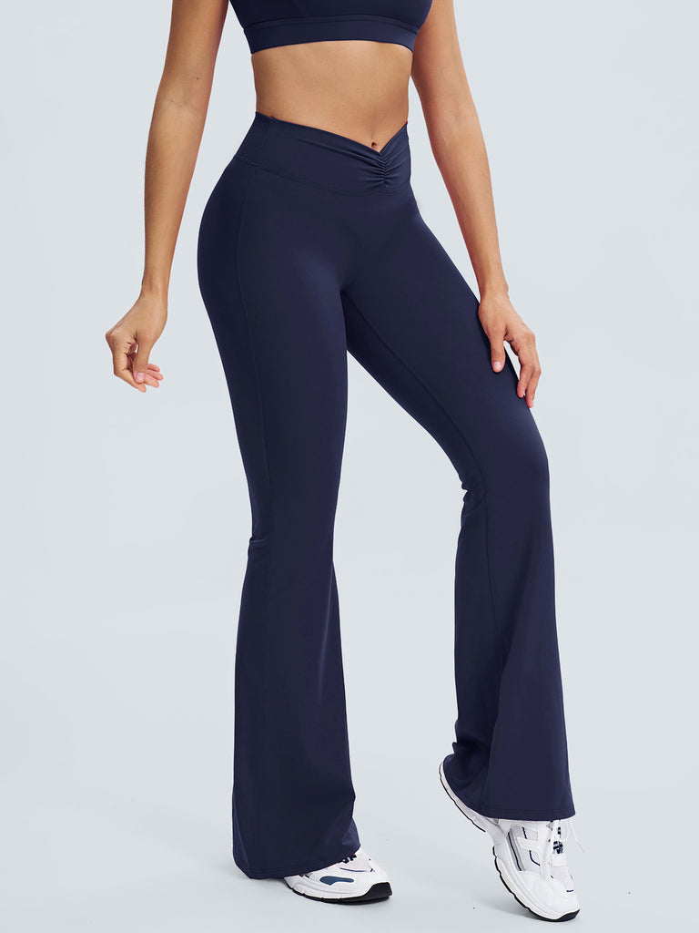 Women Knitted Nylon Yoga Pants Navy Sustainable Yoga Bottoms - BERLOOK