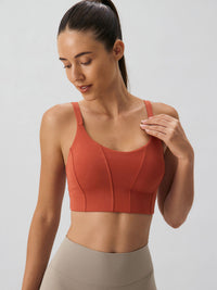 Women Knitted Nylon Yoga Sports Bras Brick Red Sustainable Yoga Tops - BERLOOK