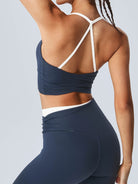 Women Knitted Nylon Yoga Sports Bras Navy Sustainable Yoga Tops - BERLOOK