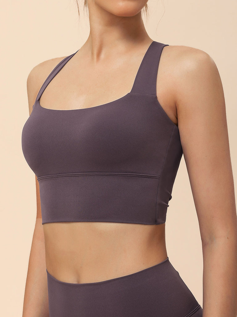 Women Knitted Nylon Yoga Sports Bras Purple Sustainable Yoga Tops - BERLOOK