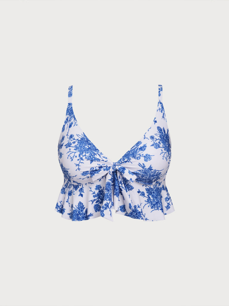 Women Knitted Polyester Bikini Tops Blue Sustainable Plus Size Tankinis - BERLOOK