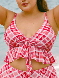 Women Knitted Polyester Bikini Tops Red Sustainable Plus Size Bikinis - BERLOOK
