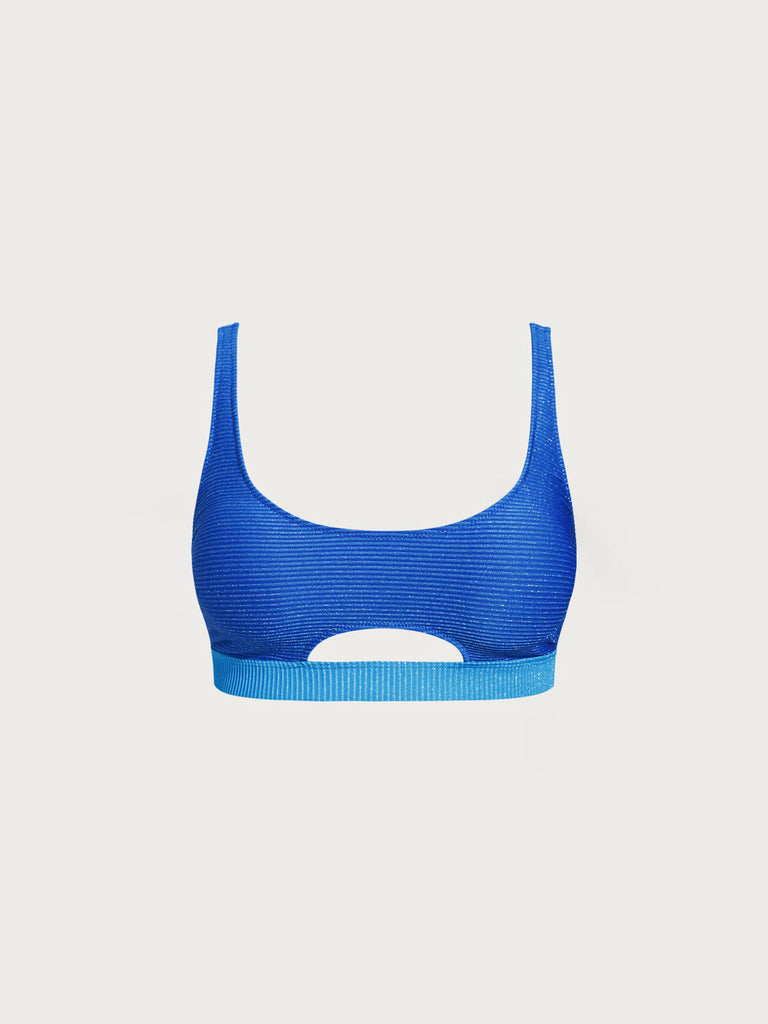 Women Knitted Polyester Blended Bikini Tops Blue Sustainable Plus Size Bikinis - BERLOOK
