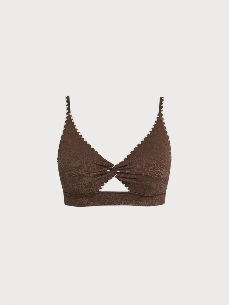 Women Knitted Polyester Blended Bikini Tops Dark Coffee Sustainable Plus Size Bikinis - BERLOOK