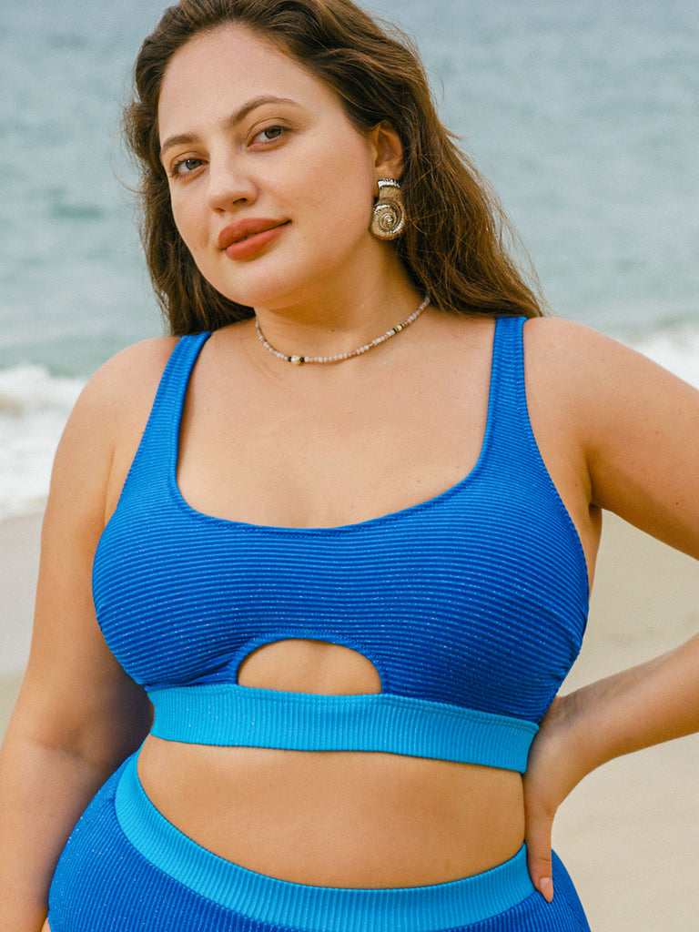 Women Knitted Polyester Blended Bikini Tops Sustainable Plus Size Bikinis - BERLOOK