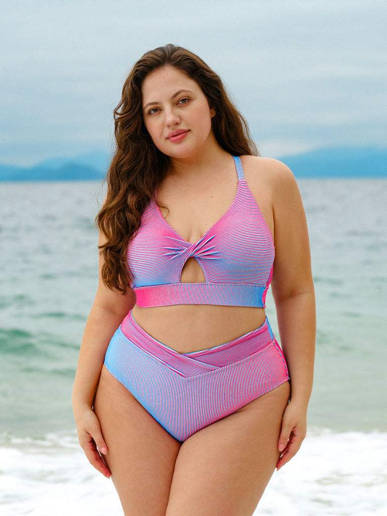 Women Knitted Polyester Blended Bikini Tops Sustainable Plus Size Bikinis - BERLOOK