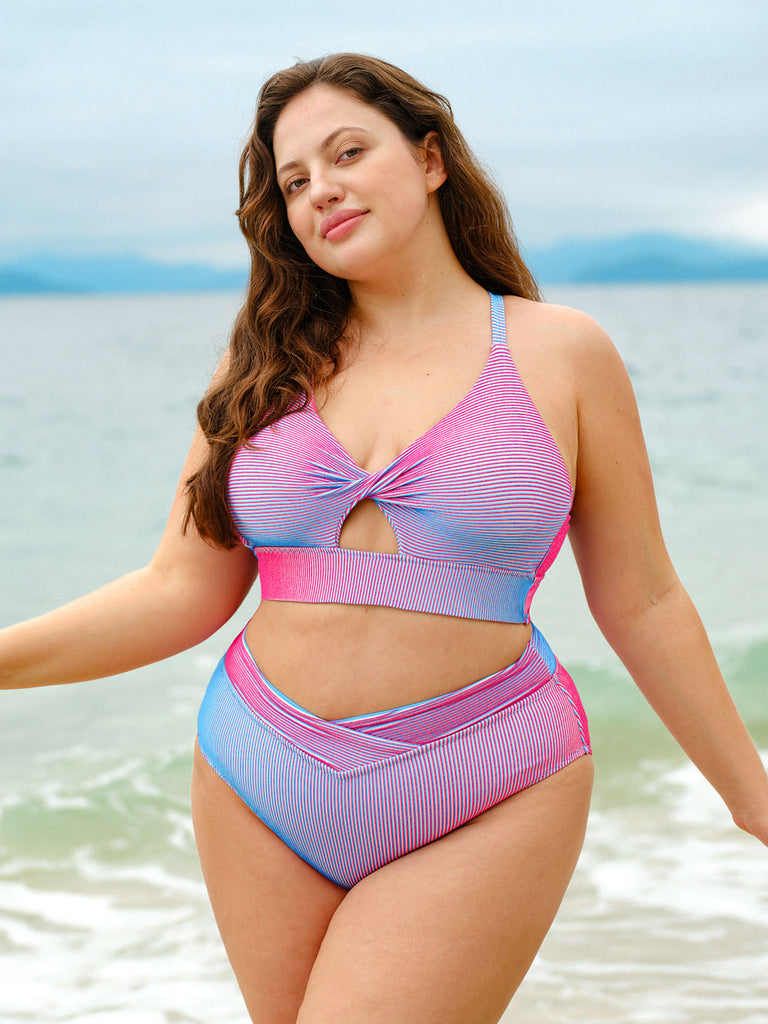 Women Knitted Polyester Blended Bikini Tops Sustainable Plus Size Bikinis - BERLOOK