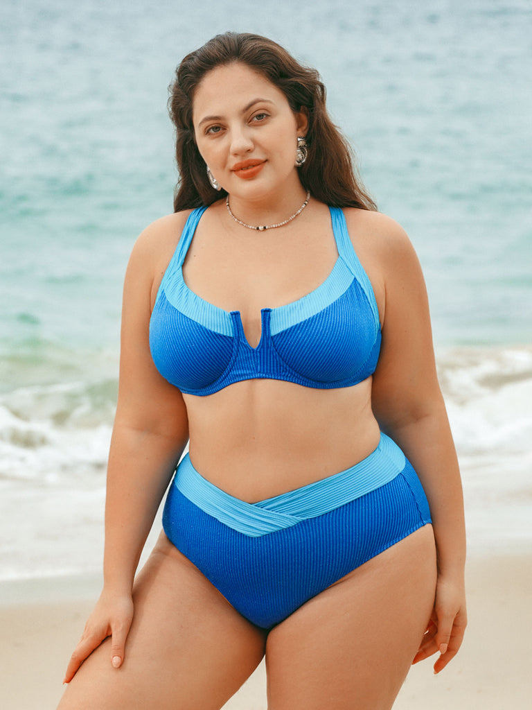 Women Knitted Polyester Blended Bikini Tops Sustainable Plus Size Bikinis - BERLOOK
