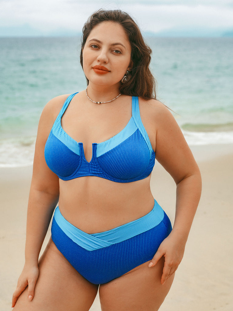 Women Knitted Polyester Blended Bikini Tops Sustainable Plus Size Bikinis - BERLOOK