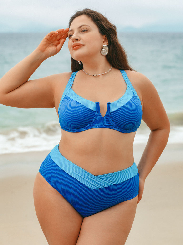 Women Knitted Polyester Blended Bikini Tops Sustainable Plus Size Bikinis - BERLOOK