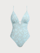 Women Knitted Polyester Blended One Pieces Swimwear Light Blue Sustainable One-Pieces - BERLOOK
