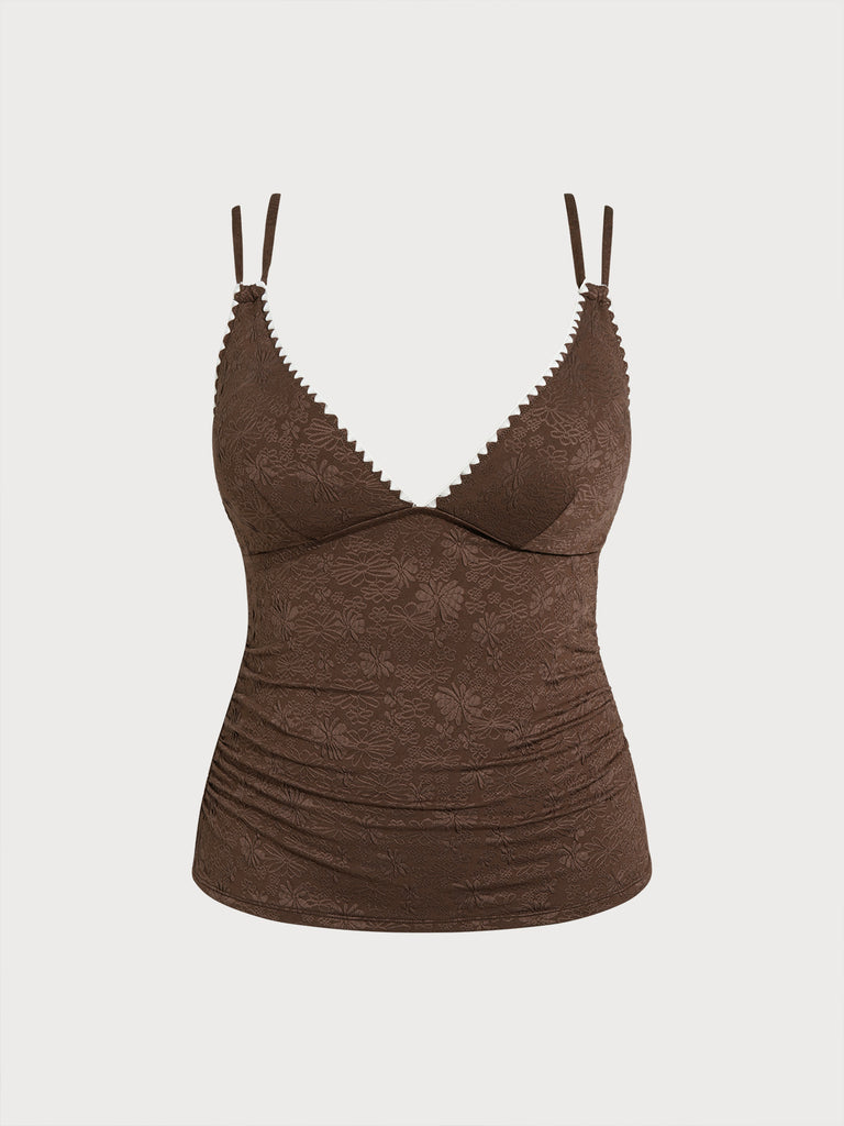 Women Knitted Polyester Blended  Tankini Tops Dark Coffee Sustainable Plus Size Tankinis - BERLOOK