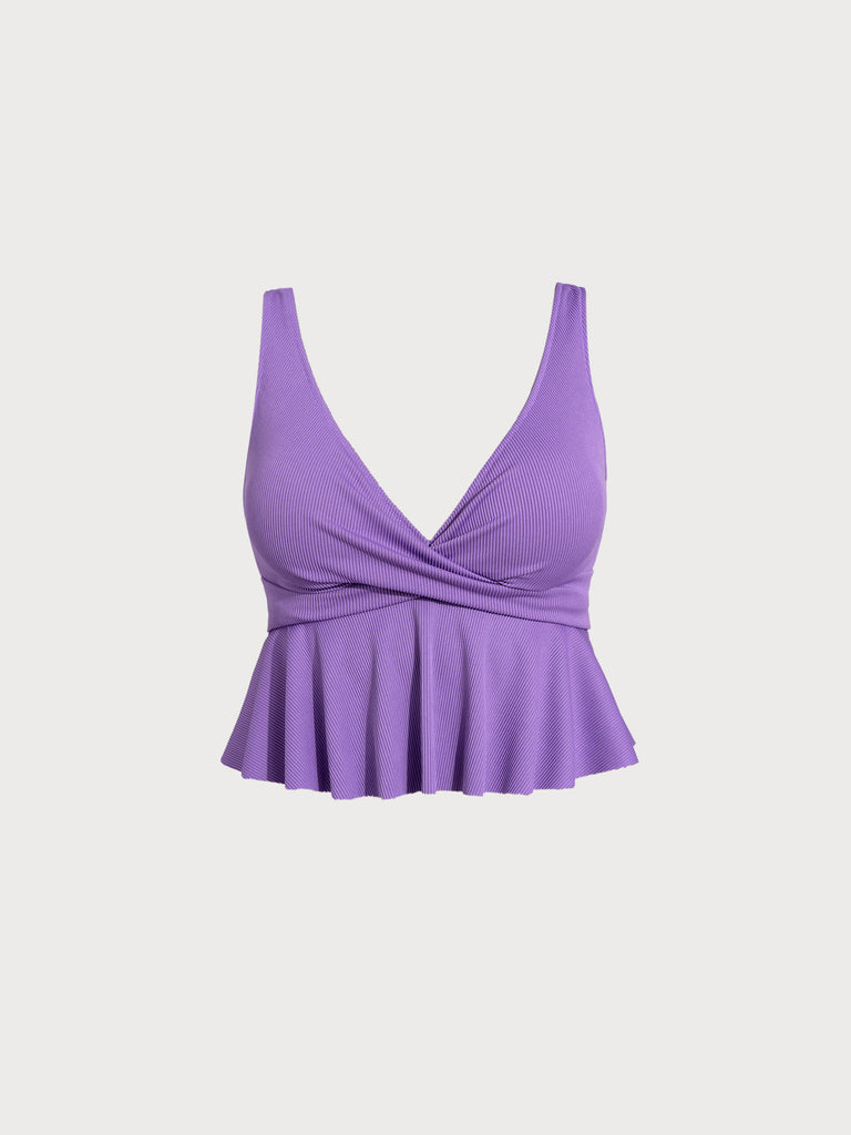 Women Knitted Polyester Blended Tankini Tops Purple Sustainable Plus Size Tankinis - BERLOOK