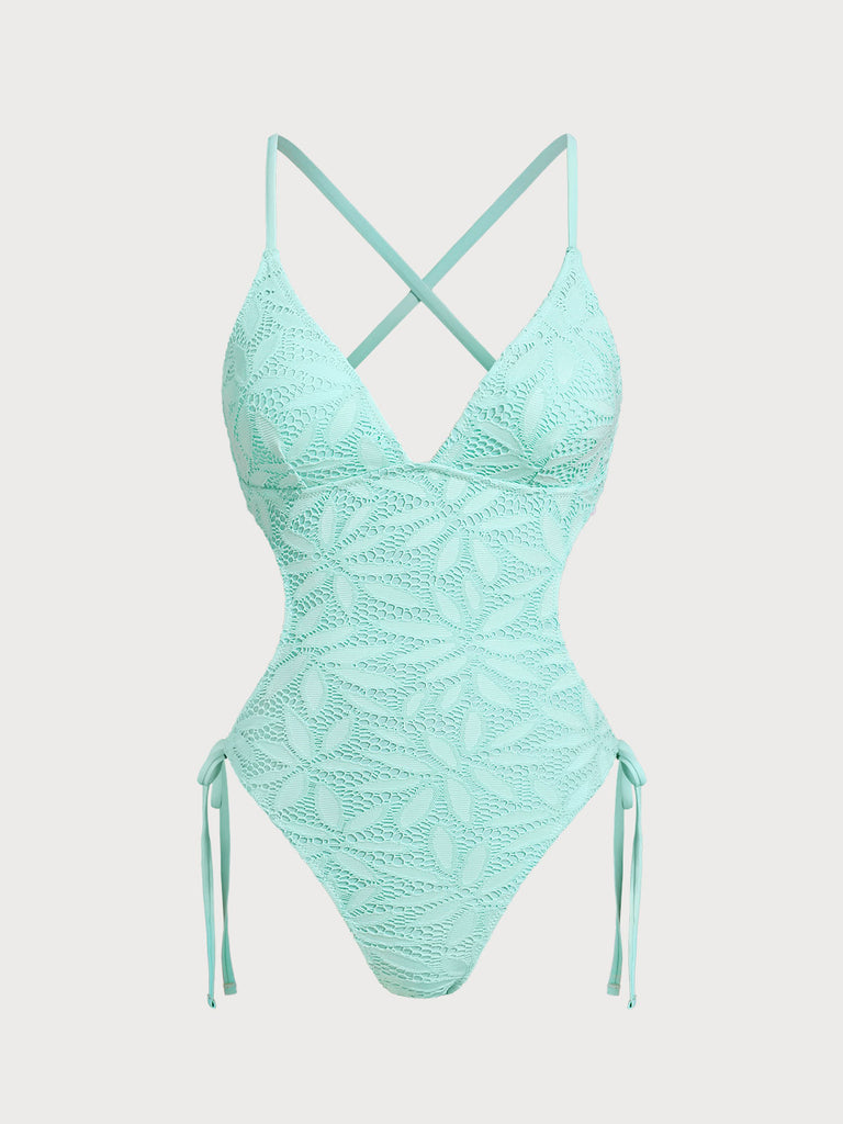 Women Knitted Polyester One Pieces Swimwear Cyan Sustainable One-Pieces - BERLOOK