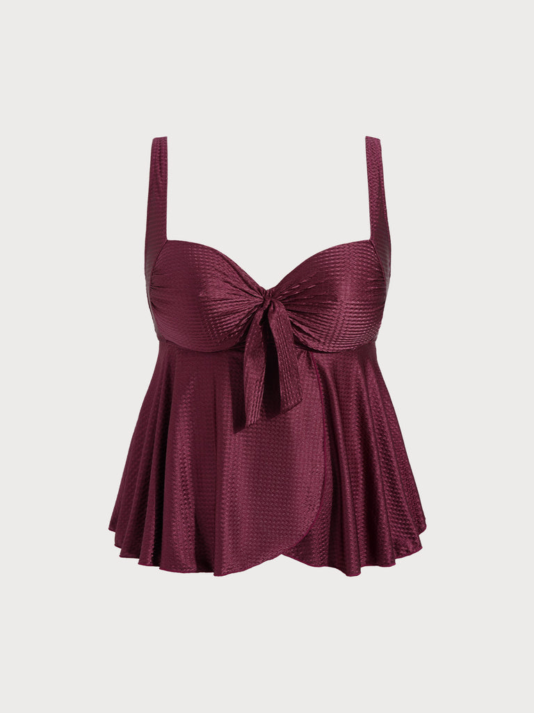 Women Knitted Polyester Tankini Tops Burgundy Sustainable Plus Size Tankinis - BERLOOK
