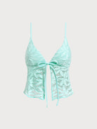 Women Knitted Polyester Tankini Tops Cyan Sustainable Tankinis - BERLOOK