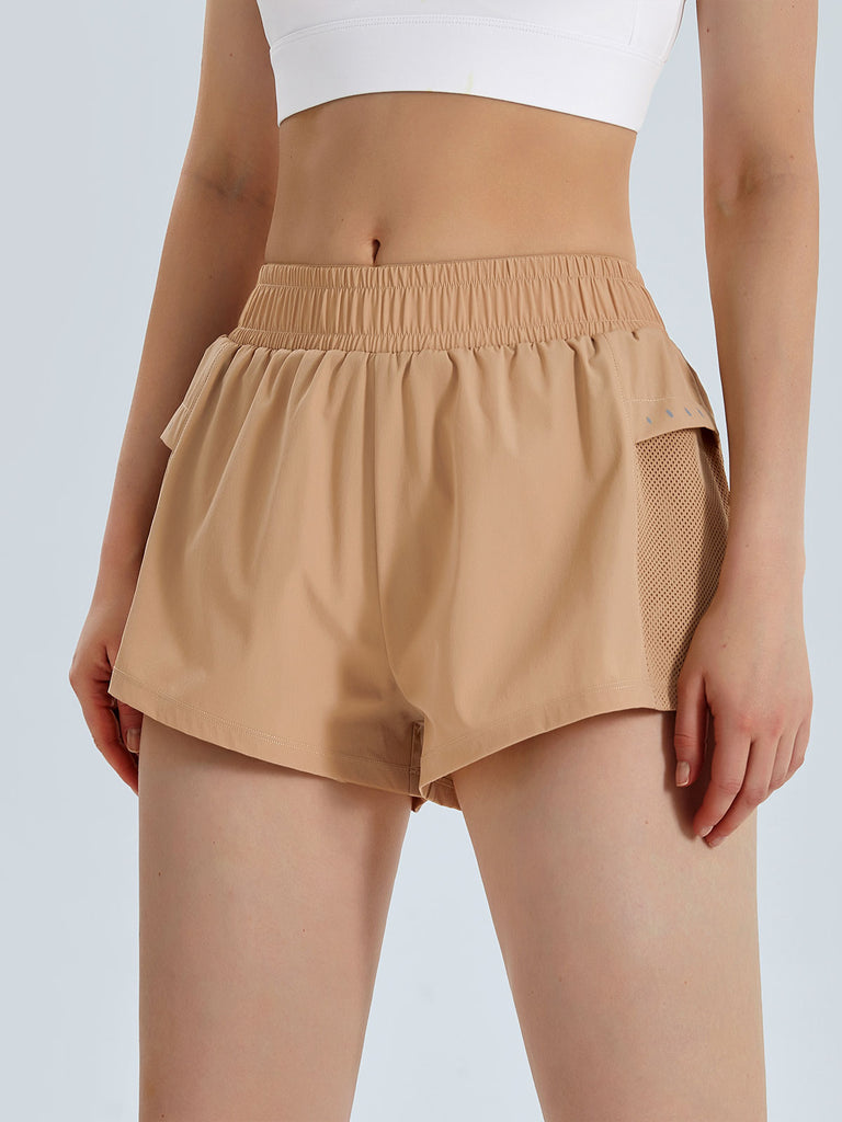 Women Nylon Yoga Shorts Khaki Sustainable Yoga Bottoms - BERLOOK