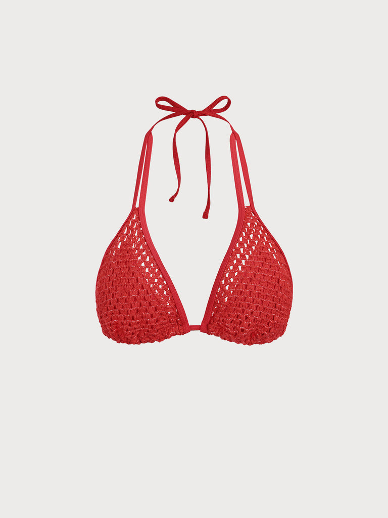 Women'S Knitted Cutout Bikini Top Red Sustainable Bikinis - BERLOOK