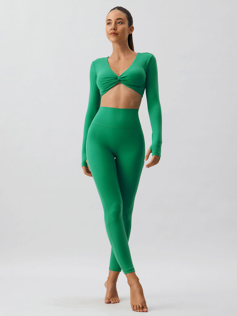 Women'S Knitted Lycra Twist Yoga Long Sleeve Top Sustainable Yoga Tops - BERLOOK