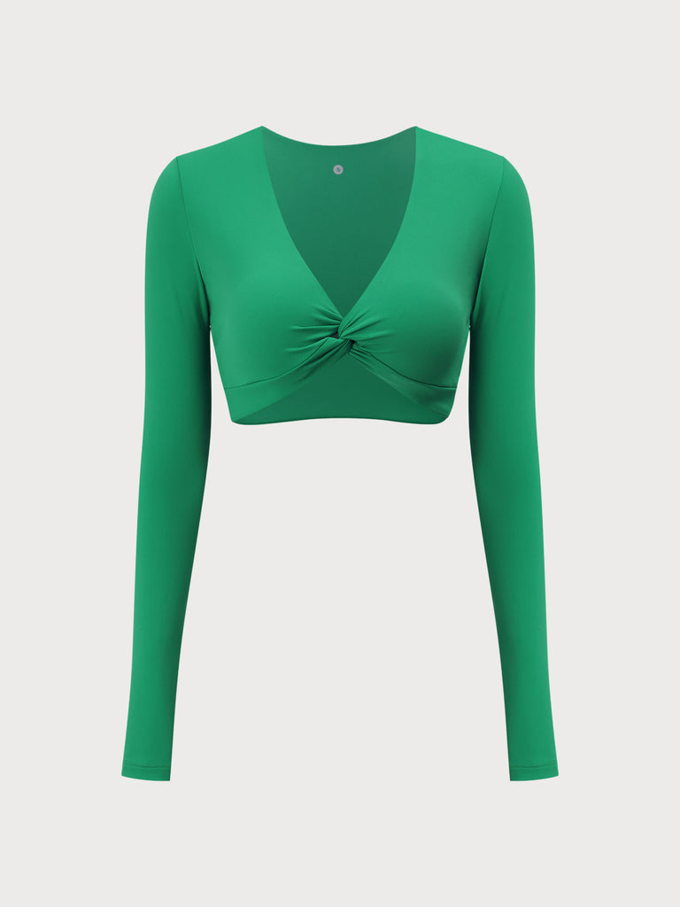 Women'S Knitted Lycra Twist Yoga Long Sleeve Top Sustainable Yoga Tops - BERLOOK