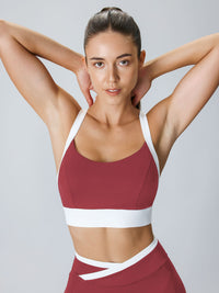 Women'S Knitted Nylon Contrast Color Yoga Sports Bra Dark Red Sustainable Yoga Tops - BERLOOK