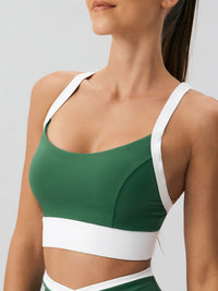 Women'S Knitted Nylon Contrast Color Yoga Sports Bra Green Sustainable Yoga Tops - BERLOOK