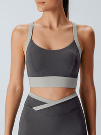 Women'S Knitted Nylon Contrast Color Yoga Sports Bra Grey Sustainable Yoga Tops - BERLOOK