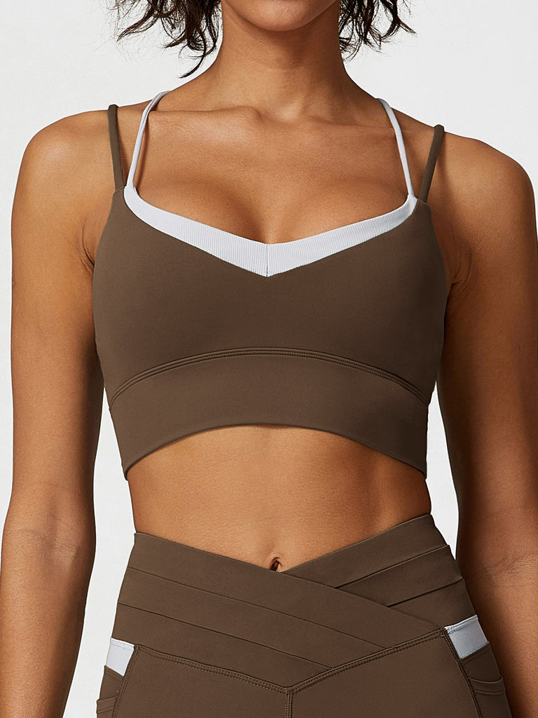 Women'S Knitted Nylon Sports Bra Coffee Sustainable Yoga Tops - BERLOOK