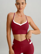 Women'S Knitted Nylon Sports Bra Wine Red Sustainable Yoga Tops - BERLOOK