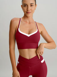 Women'S Knitted Nylon Sports Bra Wine Red Sustainable Yoga Tops - BERLOOK