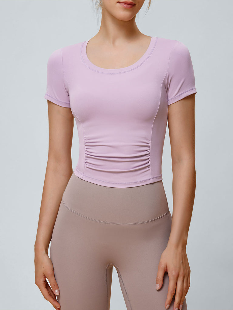 Women'S Knitted Nylon Yoga Short Sleeve Tops Light Purple Sustainable Yoga Tops - BERLOOK