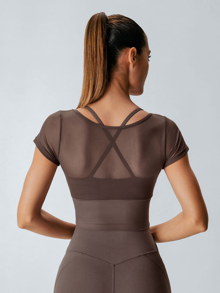 Women'S Knitted Nylon Yoga Short Sleeve Tops Sustainable Yoga Tops - BERLOOK