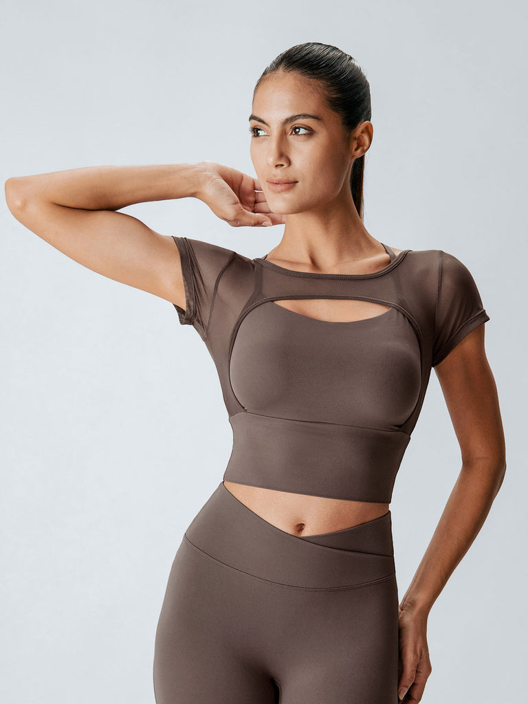 Women'S Knitted Nylon Yoga Short Sleeve Tops Sustainable Yoga Tops - BERLOOK