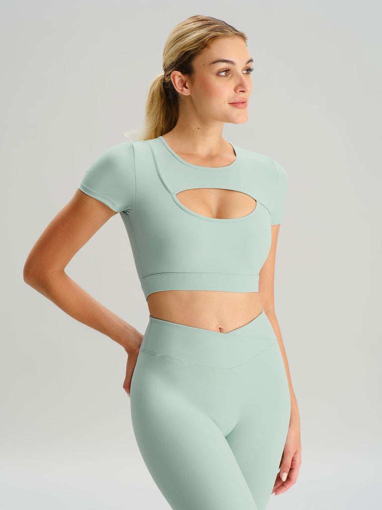 Women'S Knitted Nylon Yoga Short Sleeve Tops Sustainable Yoga Tops - BERLOOK