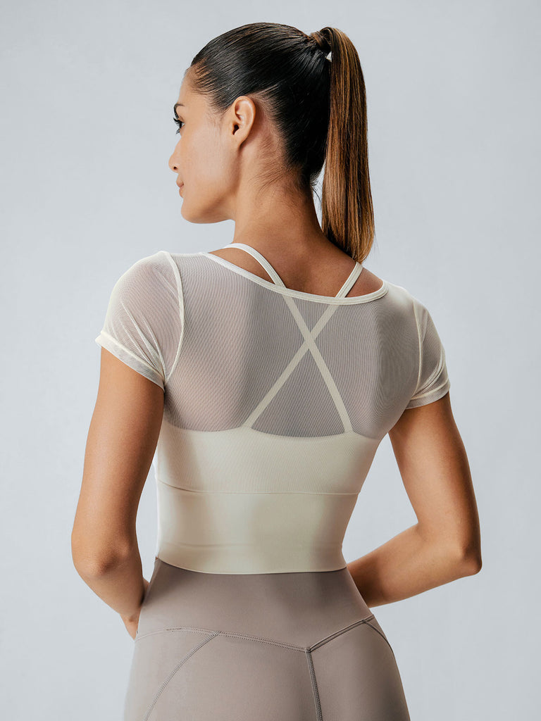 Women'S Knitted Nylon Yoga Short Sleeve Tops Sustainable Yoga Tops - BERLOOK